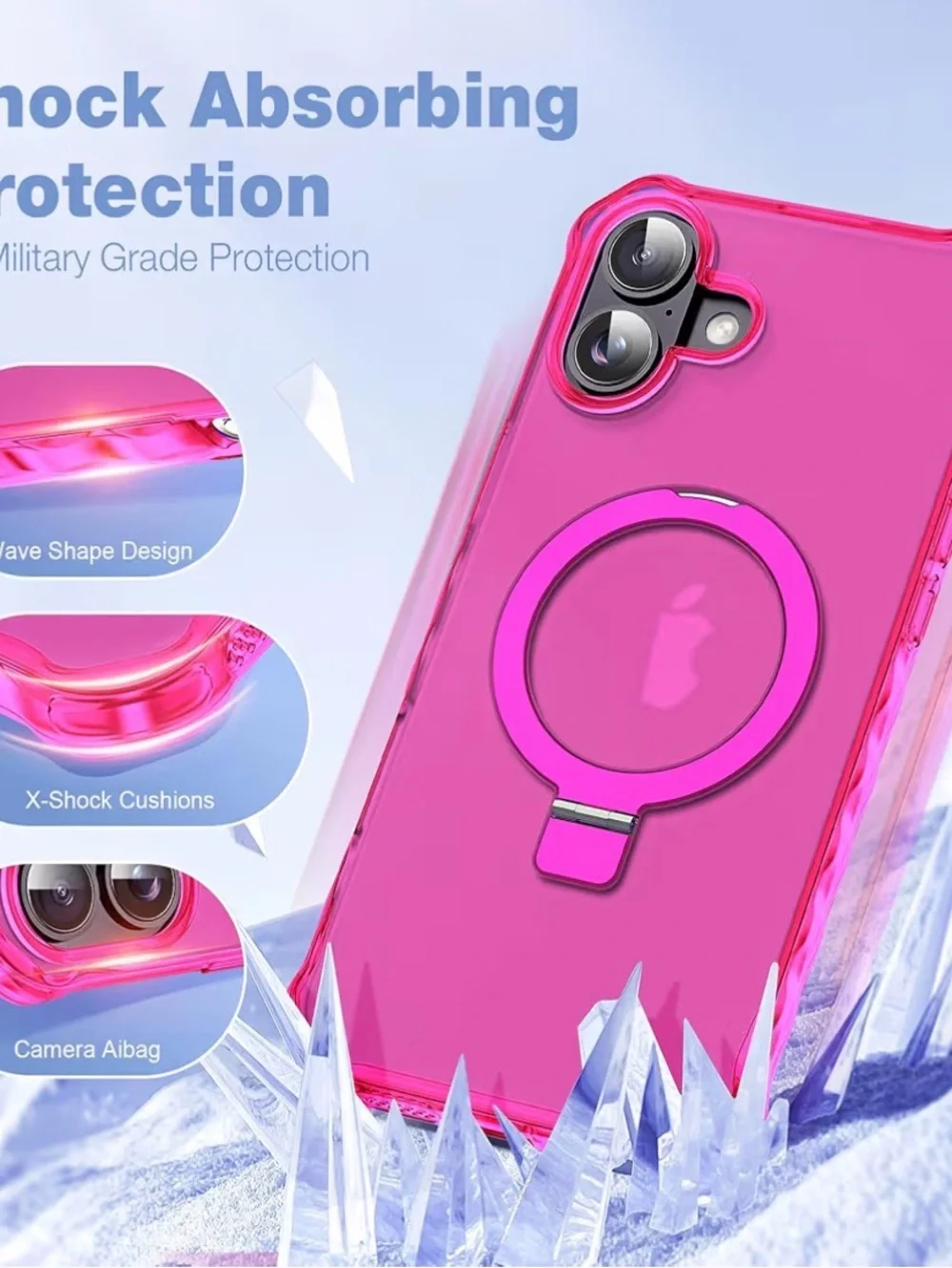 Pink iPhone 16 Case with Ring Holder